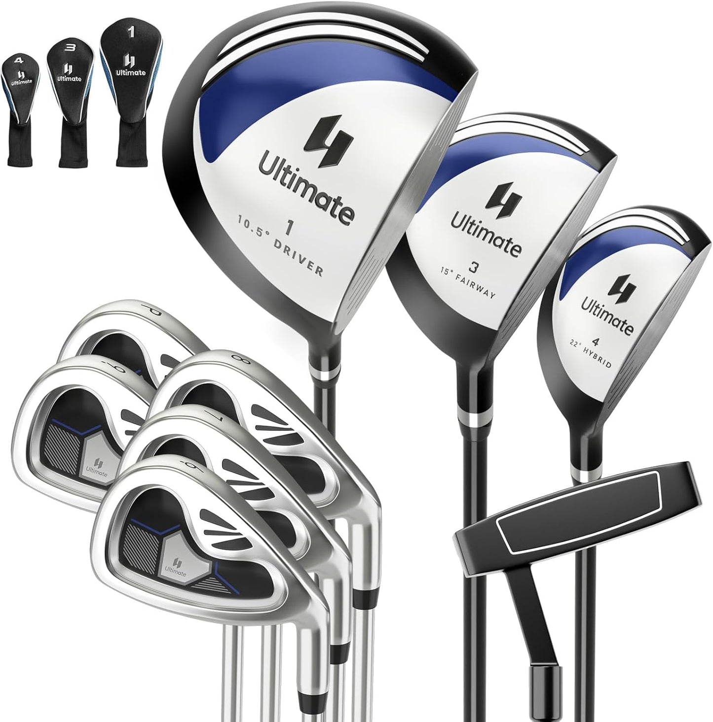 ULTIMATE Men's Complete Golf Club Set – Right-Handed, 9/11-Piece Full Set Including 460cc #1 Driver, #3 Fairway Wood, Hybrid, #6, #7, #8, #9, #P Irons, and a Precision Putter