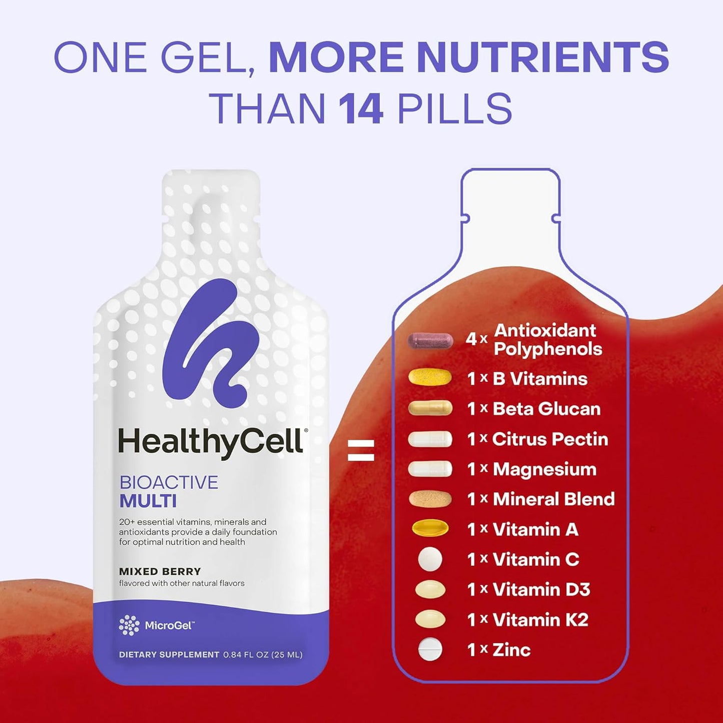 Healthycell Bioactive Daily Liquid Multivitamin for Men & Women – 20+ Essential Vitamins, Minerals & Antioxidants for Brain, Heart, Immunity, Energy, Skin & Hair Support - 30 Gel Packs