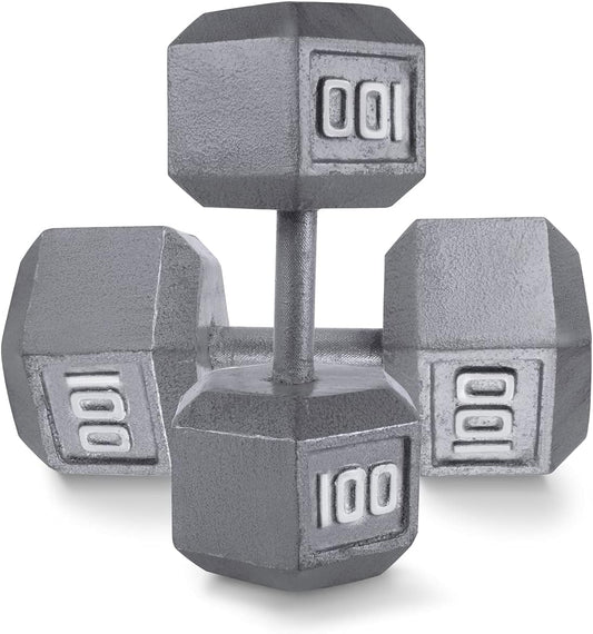 WF Athletic Supply Cast Iron Solid Hexagon Gray/Black Dumbbells, Strength Training Free Weights Set of 2 for Women and Men, Hand Weights Sold by Pairs, Multi-Select Size Options Available
