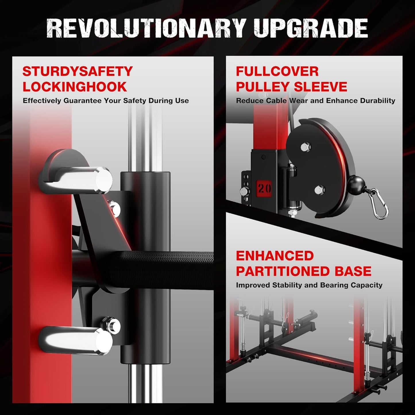 M21 Smith Machine, Multi-Function Power Cage with Dual Pulley Cable Crossover System, 2000LBS All-in-One Squat Rack with Smith Bar and Attachments