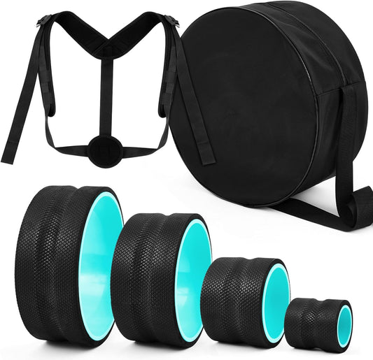 6 Pcs Back Roller Wheel Foam Padded Back Stretcher Wheel, Relaxation Yoga Roller with Carrying Bag and Upper Posture Corrector, for Pain Relief, Muscle Massage, Physical Therapy Exercise