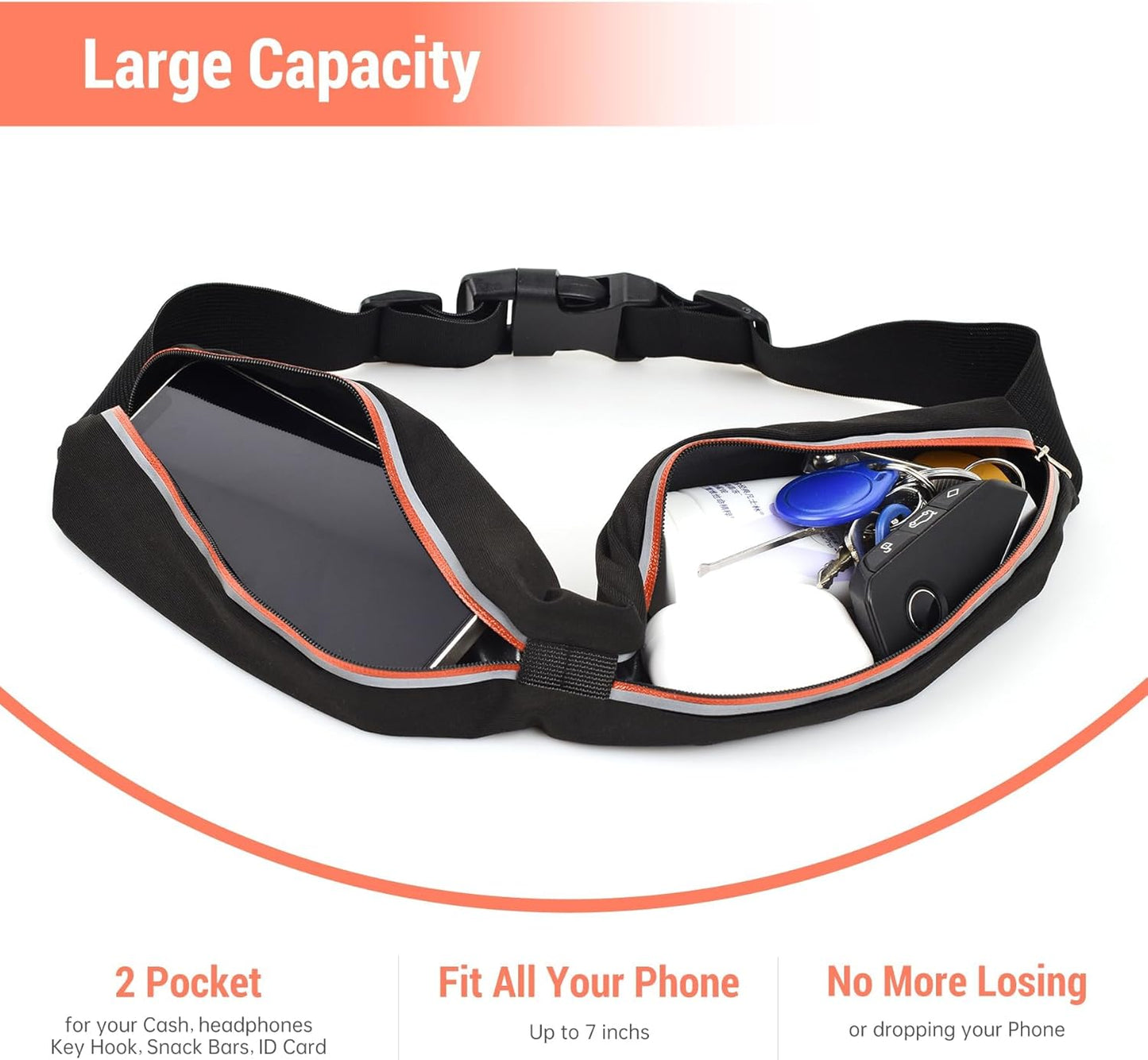 Slim Running Belts for Women Men - Running Phone Holder Fanny Pack for Key, Accessories Fits ALL Cell Phones, Orange