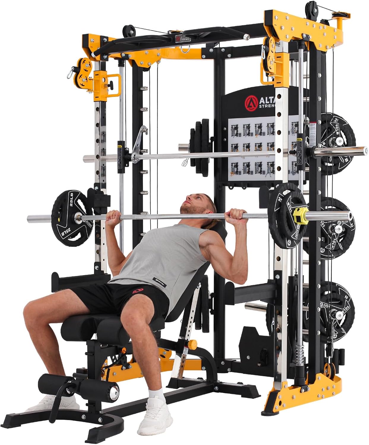 Altas Strength 3059 Smith Machine Home Gym Equipment with 1000 lbs Weight Capacity 2000 lbs Cables Strength Training Power Cages for Squats Presses Lunges Deadlifts Easy Assembly Included Accessories