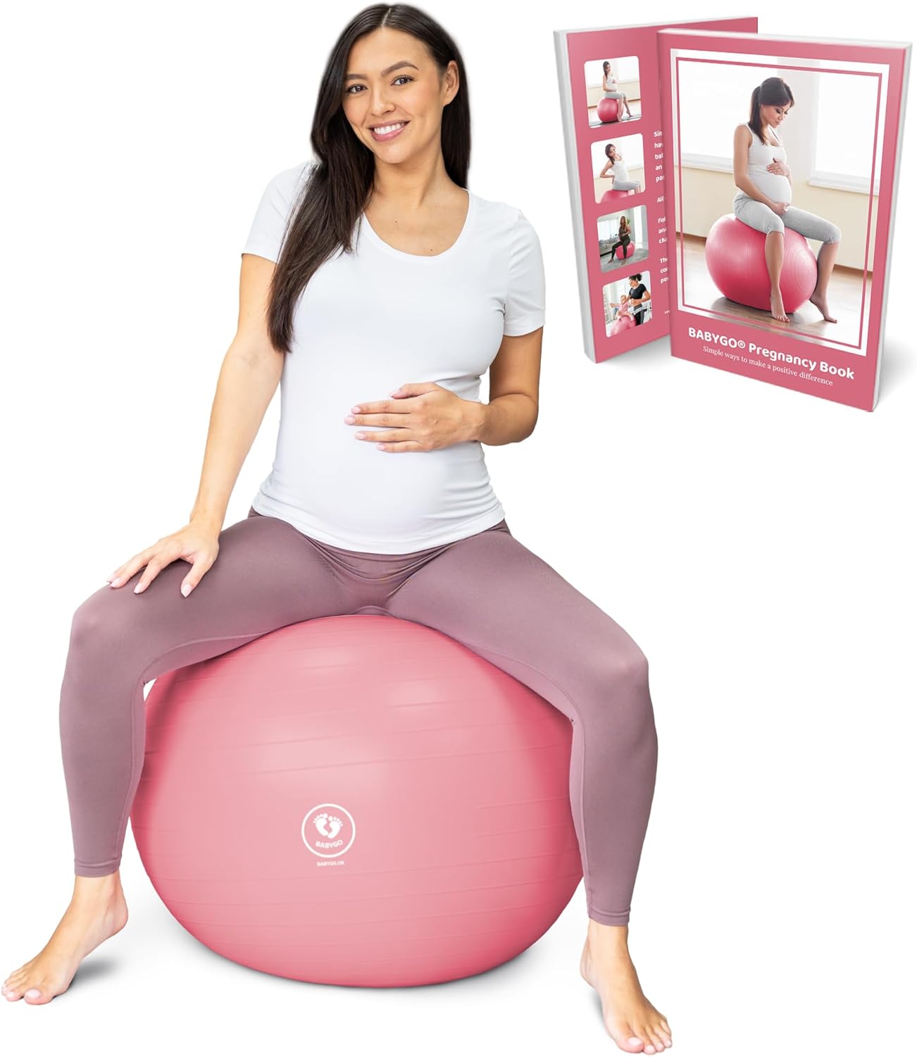 BABYGO® Birthing Ball for Pregnancy & Labor + Our Award Winning Book - Exercise, Birth & Recovery Plan, 5X Stronger Than a Yoga Ball with Eco Friendly Material