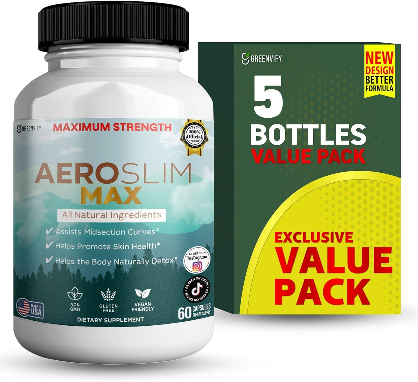 Aeroslim Max Natural Dietary Supplement, 60 Capsules, Maximum Strength, Vegan, Gluten Free, Non-GMO, Made in USA (5)