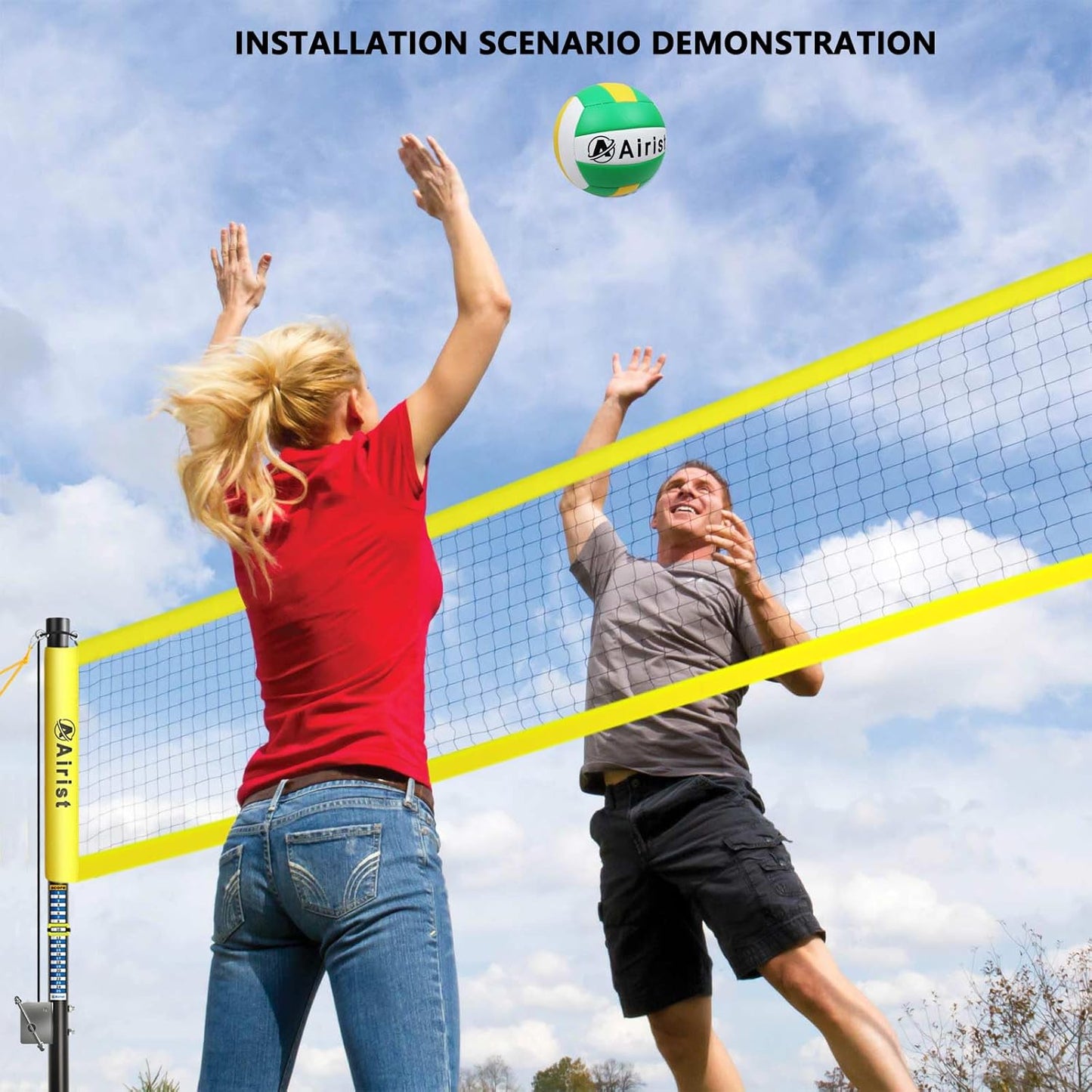 Heavy Duty Volleyball Net Outdoor with Steel Anti-Sag System, Adjustable Aluminum Poles, Professional Volleyball Nets Set for Backyard and Beach, Volleyball and Carrying Bag