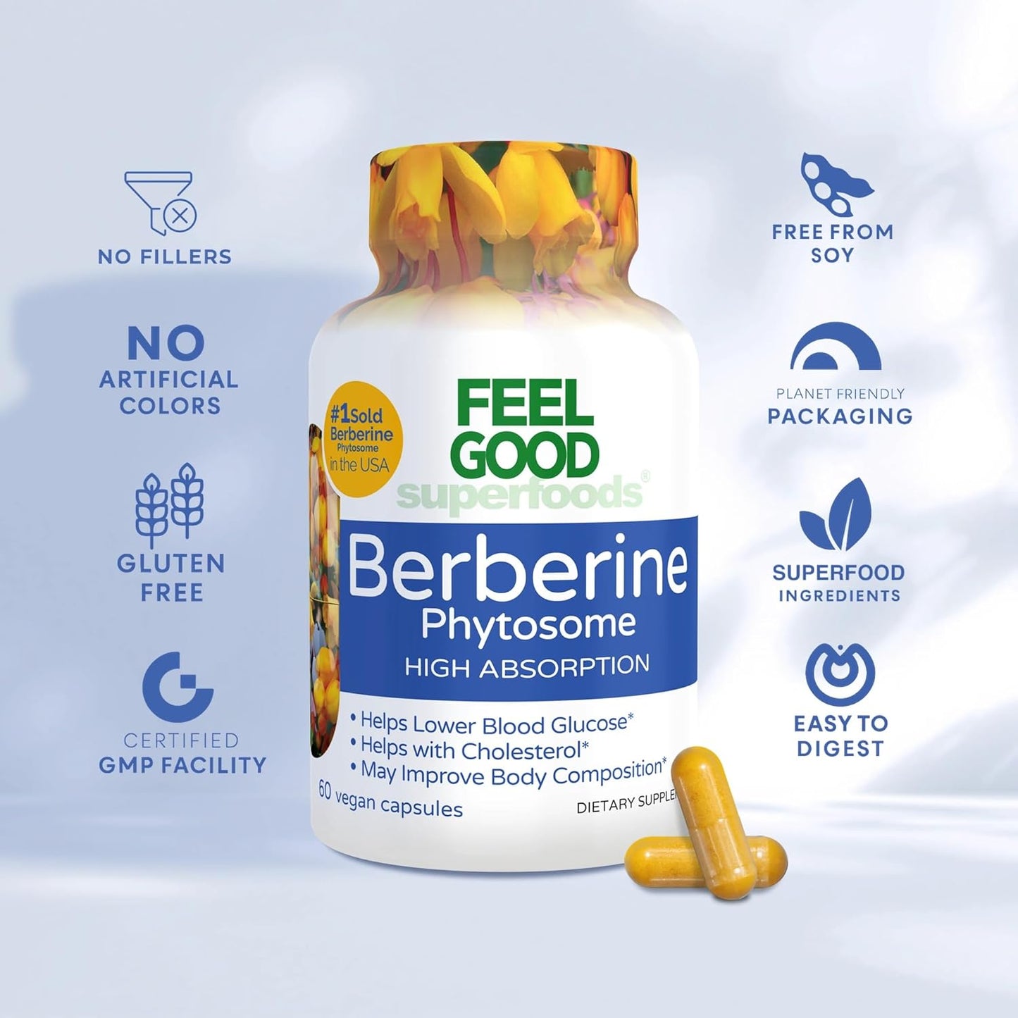 Berberine - High Absorption - 2200mg Equivalent - Herbal Supplement - Lower Blood Glucose - Helps Cholesterol - 60 Capsules