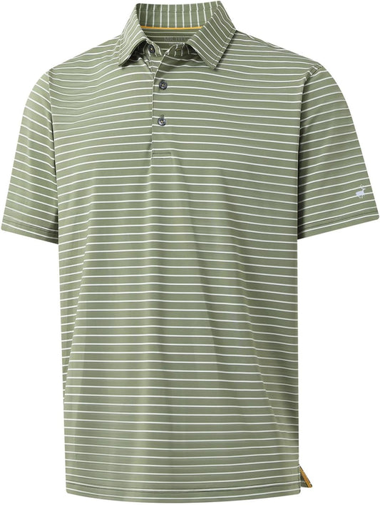 Rouen Mens Polo Shirts Short Sleeve Dry Fit Performance Moisture Wicking Causal Striped Polo Collared Golf Shirts for Men