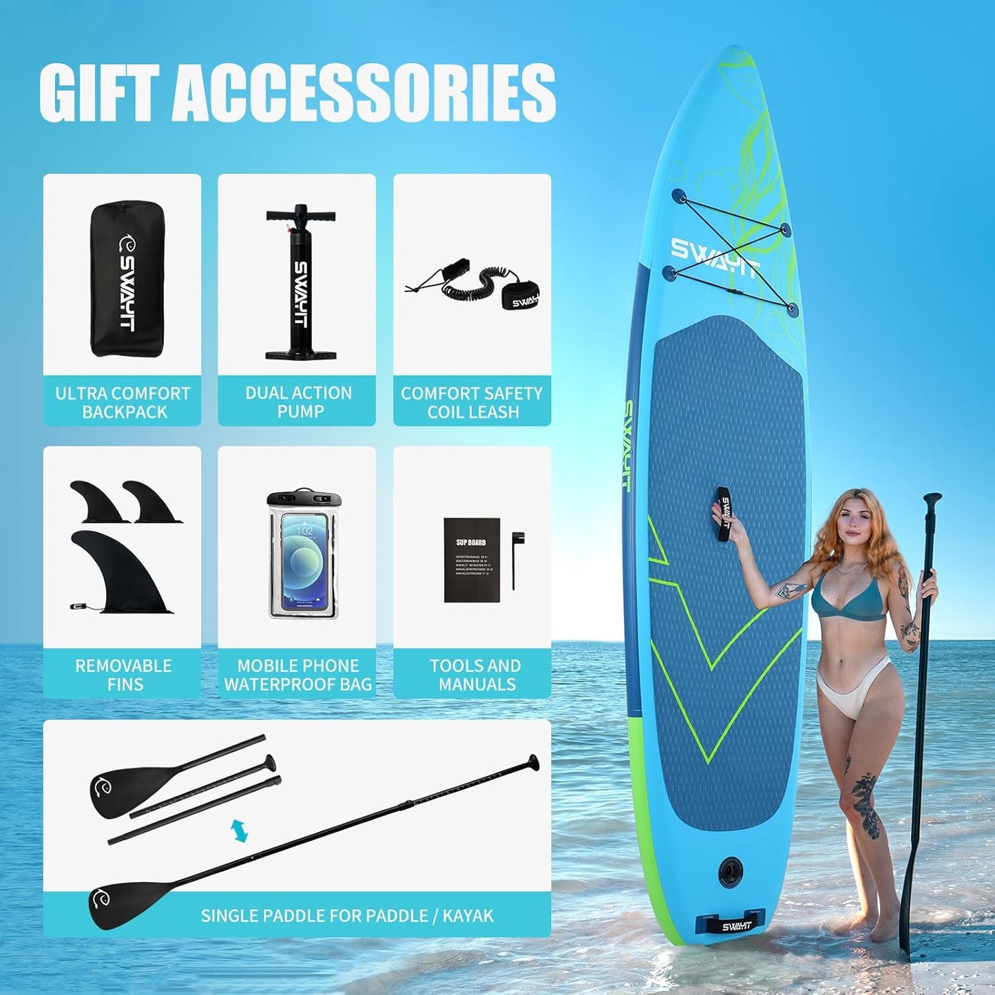 Inflatable Stand Up Paddle Board – Durable SUP for Adults & Youth,33" Wide Blow Up Paddle Board with Paddle, Pump, Backpack,Leash – All Around Stable for All Skill Levels, Carries up to 450 lbs