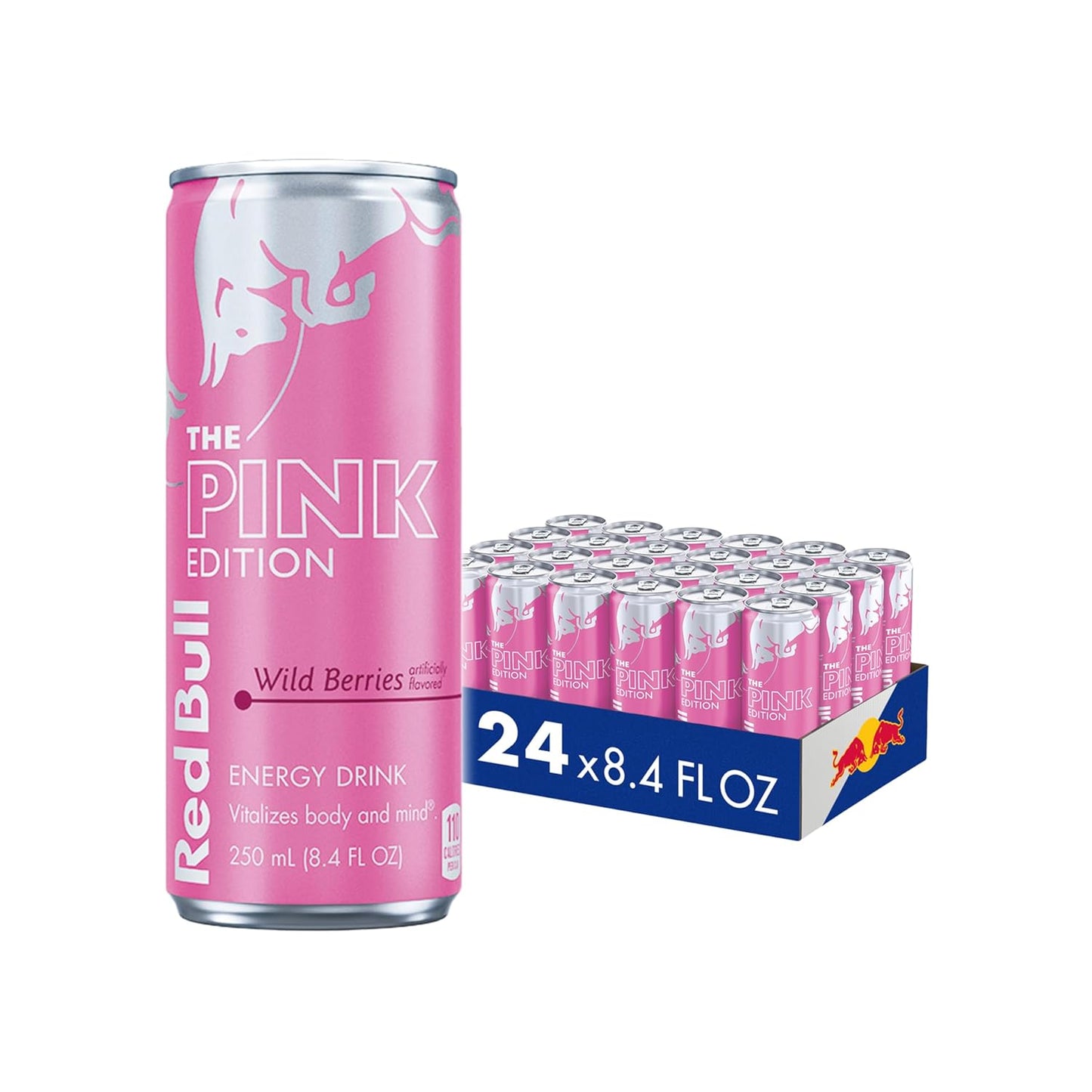 Red Bull Pink Edition Energy Drink, Wild Berries, 8.4 fl. oz., Case of 24 cans, with 80mg Caffeine, Taurine & B Vitamins
