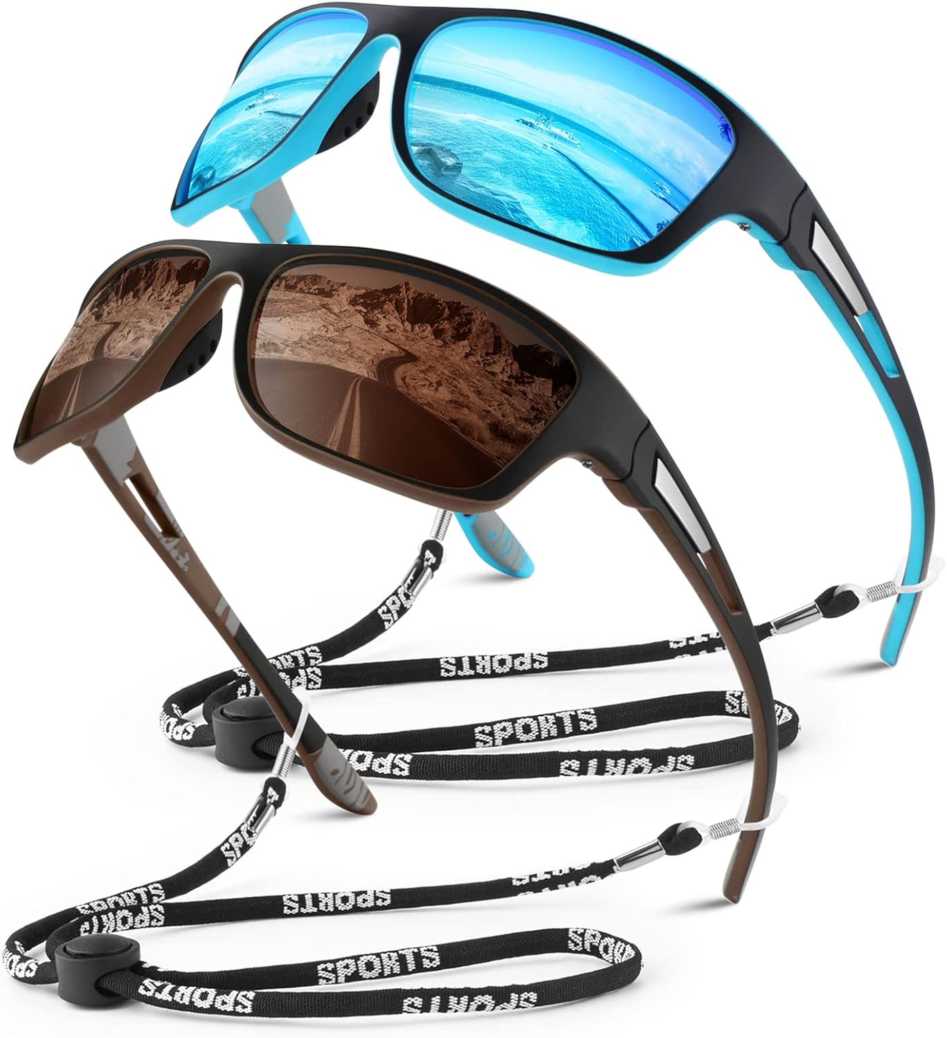 Polarized Sports Sunglasses for Men Women,Fishing Driving Rectangular Goggles UV400 Protection