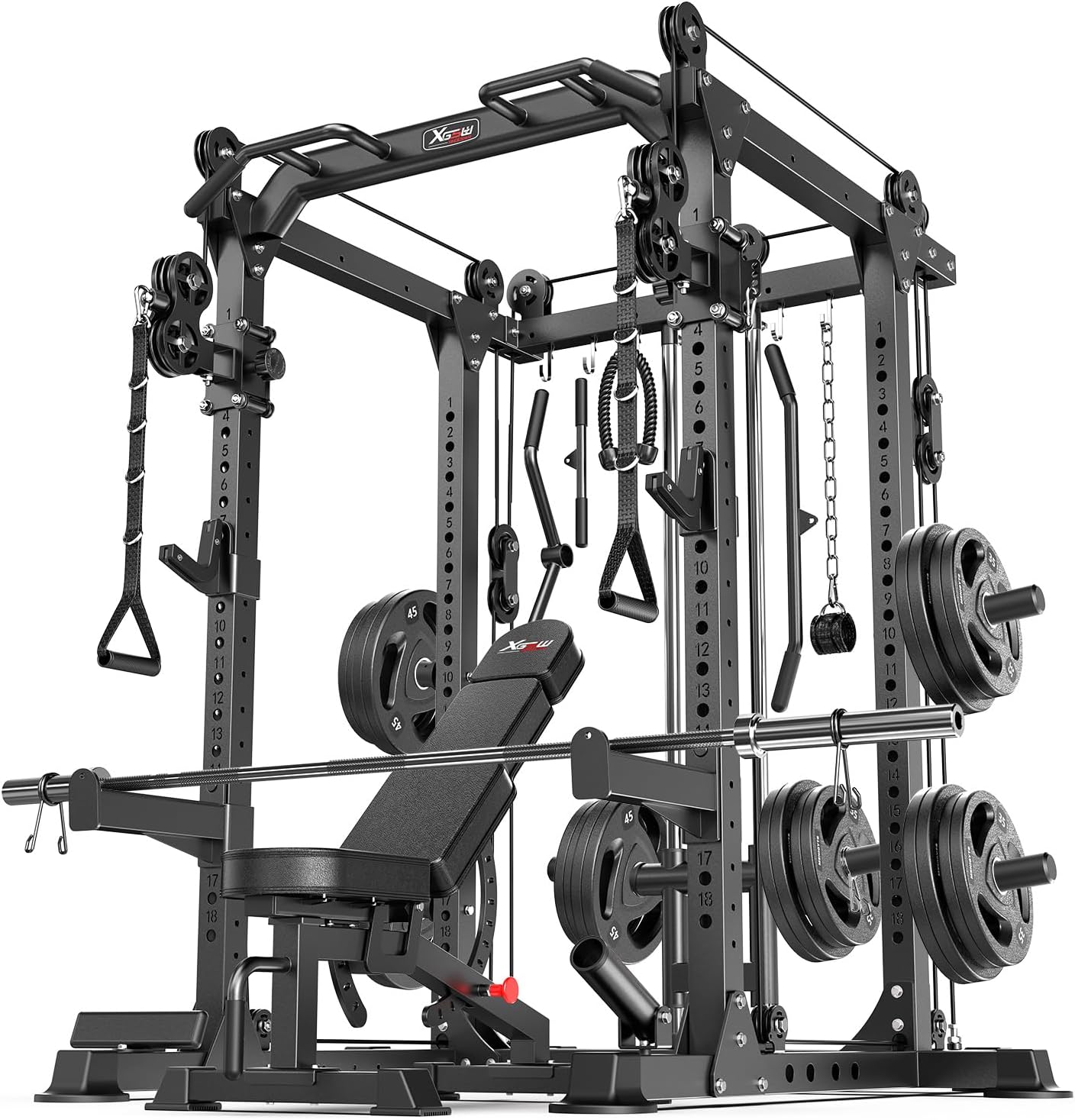 Power Rack Power Cages Multi-Function Squat Rack with Cable Crossover System Selectable More Training Attachment Weight Cage for Garage & Home Gym