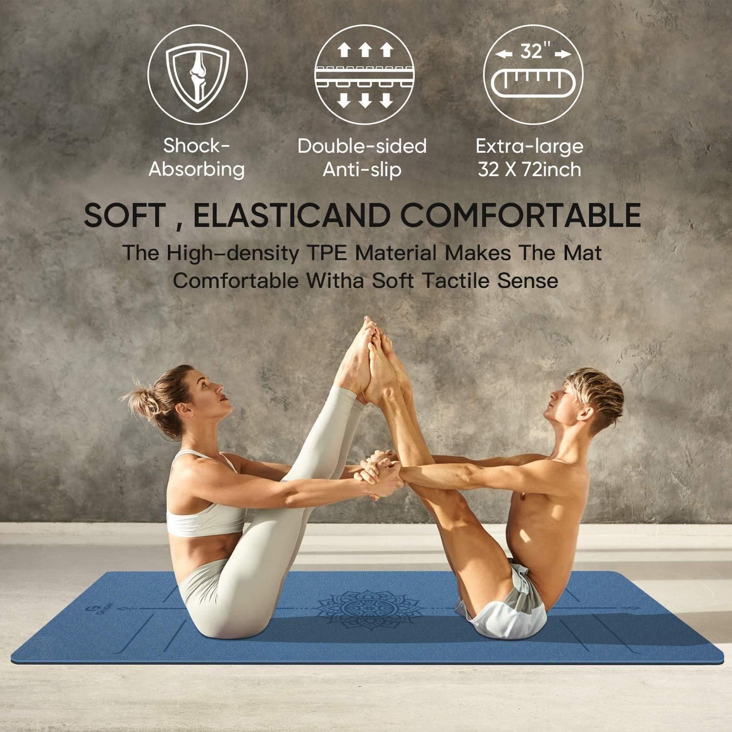 Yoga Mat Non Slip TPE Thick Yoga Mat with Alignment Mark, Large Size 72"L x 32"W x 0.32"Th or 0.24"Th, Anti-Tear Exercise & Fitness Mat for Yoga, Pilates & Floor Workouts