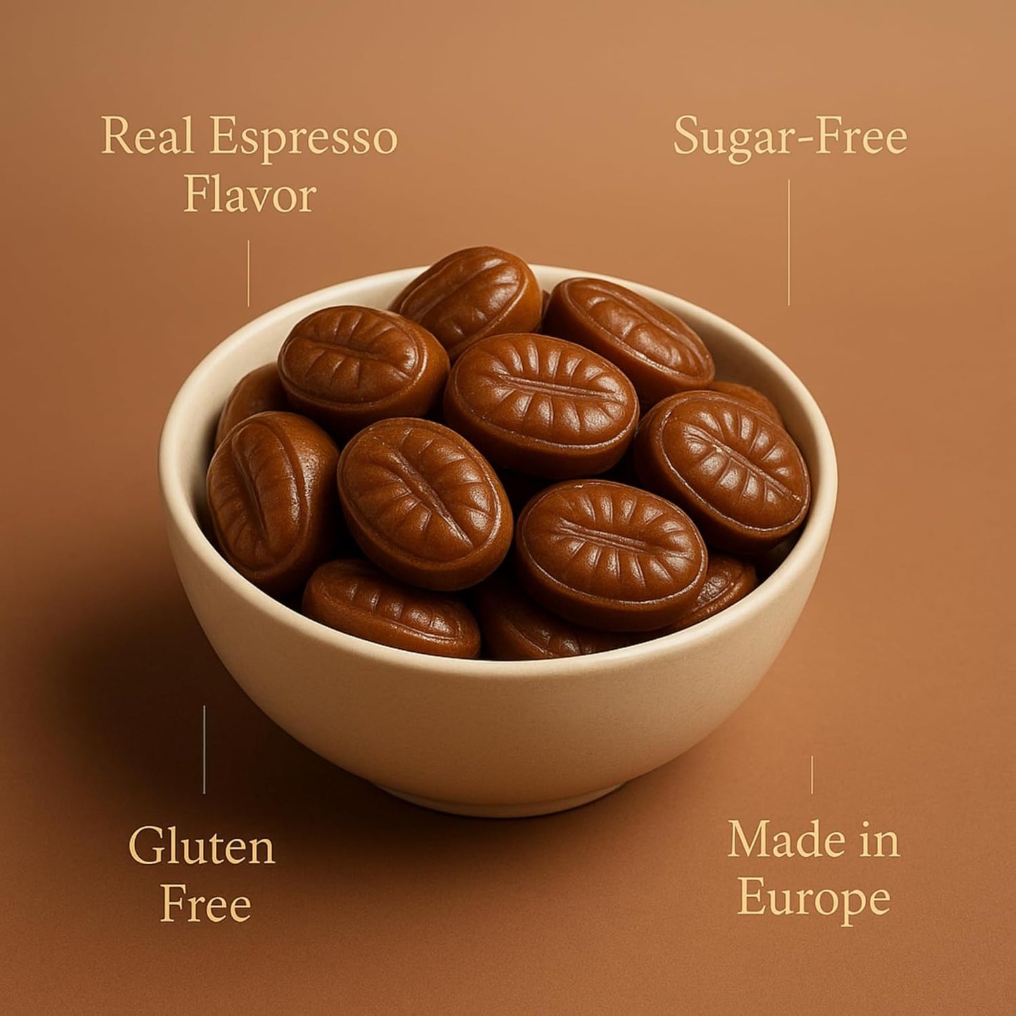 Andy Anand Chocolatier Sugar Free Espresso Coffee Hard Candy - Made in Europe Gluten Free & Diabetic Friendly Coffee Candy, With Real Unique Flavor Hard Candy Individually Wrapped (60 Pcs, 7 Oz)