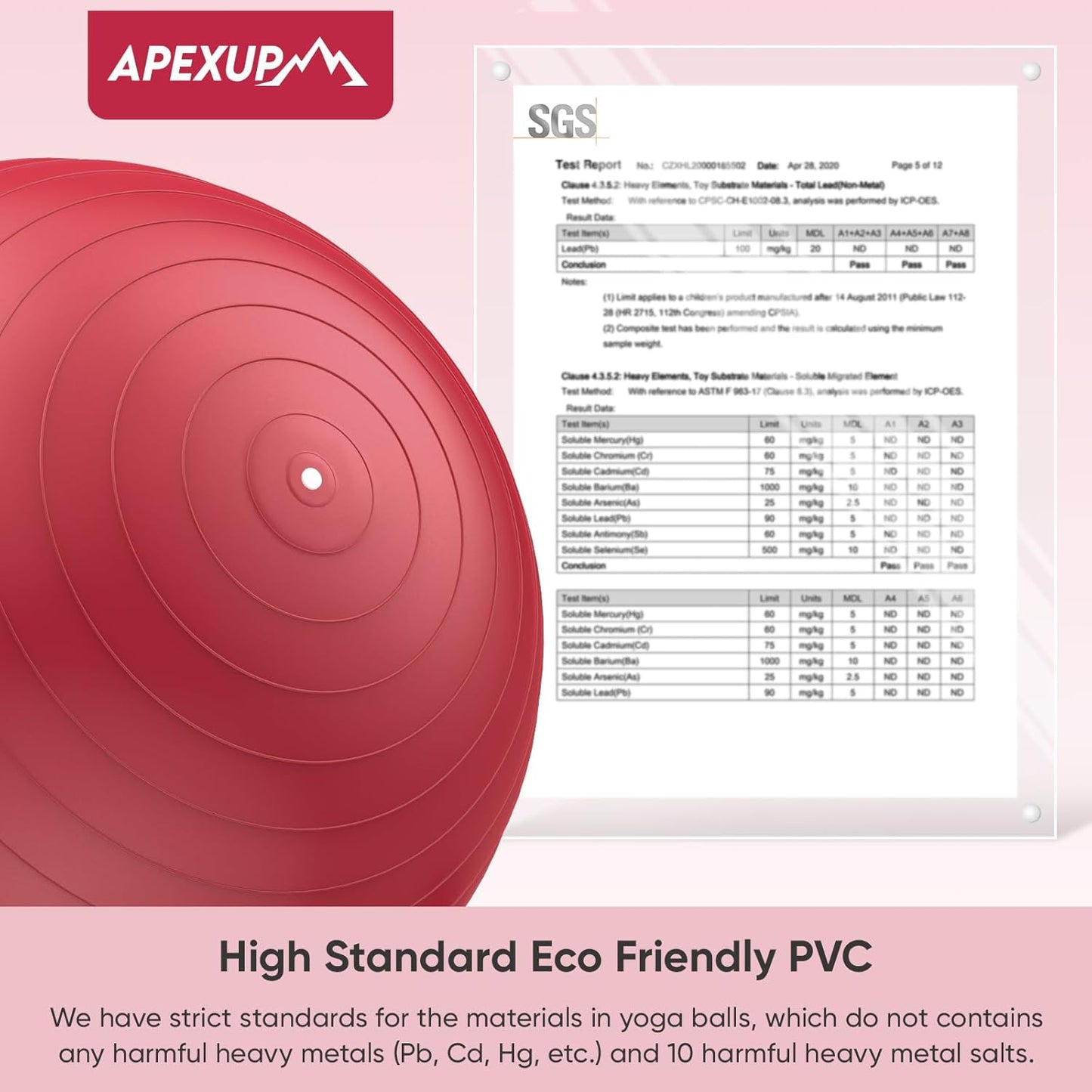 APEXUP Yoga & Pilates Ball - Anti Slip Heavy Duty Gym Ball for Fitness, Balance & Core Workout