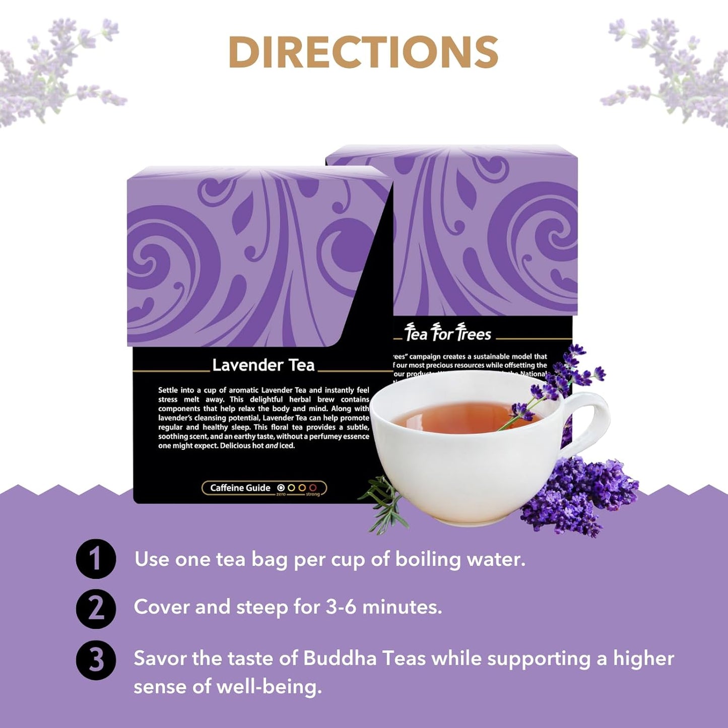 Buddha Teas Organic Lavender Tea - OU Kosher, USDA Organic, CCOF Organic, 18 Bleach-Free Tea Bags