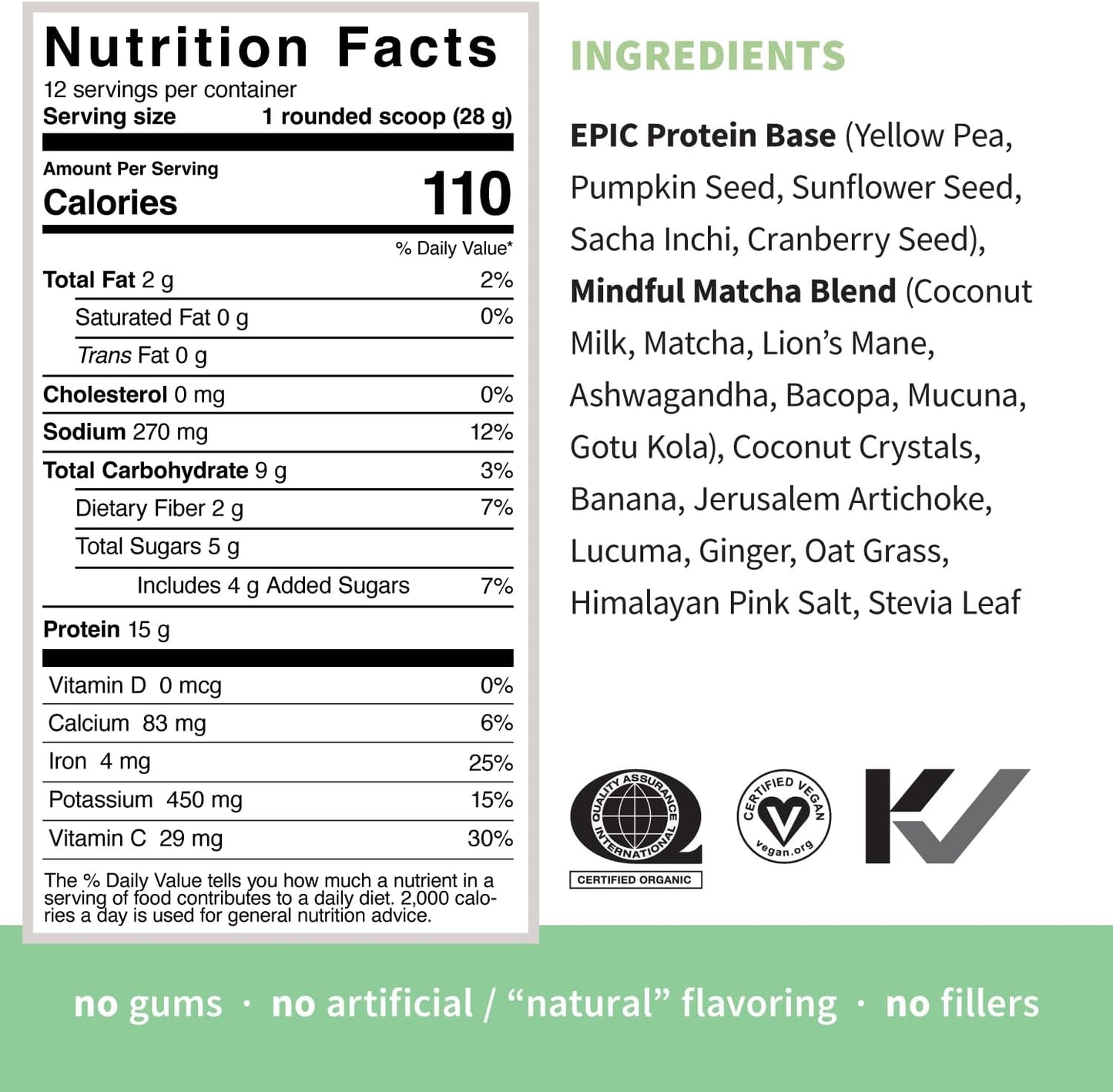 Sprout Living Epic Protein, Plant Based Protein & Superfoods Powder, Mindful Matcha | 17 Grams Organic Protein Powder, Vegan, Non-GMO, Gluten Free, Adaptogens + Nootropics (1 Pound, 12 Servings)