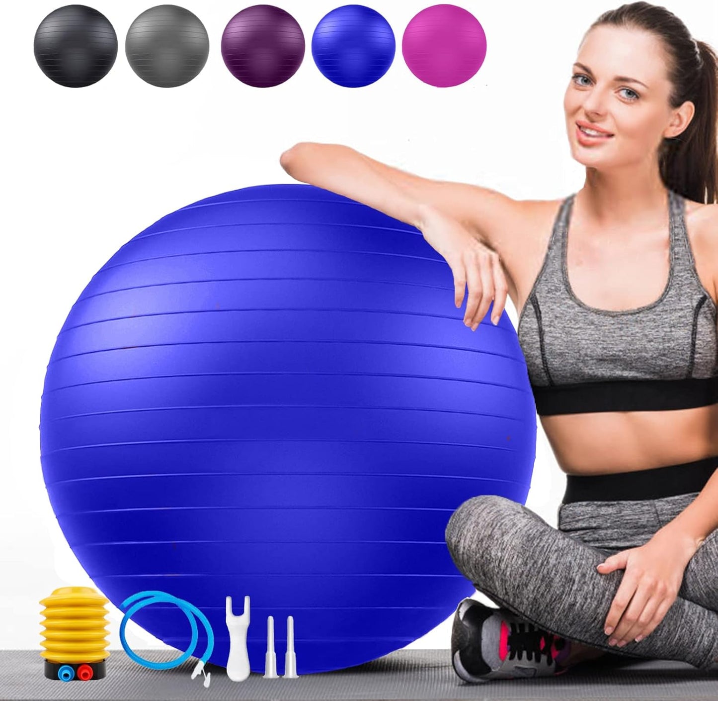 Soft Exercise Ball, Anti-Burst Yoga Ball Chair Supports 2200lbs, Stability Swiss Ball w/Pump for Pregnancy Birthing, Excersize, Workout, Fitness, Balance, Gym, Physio, Abs (Office & Home & School)