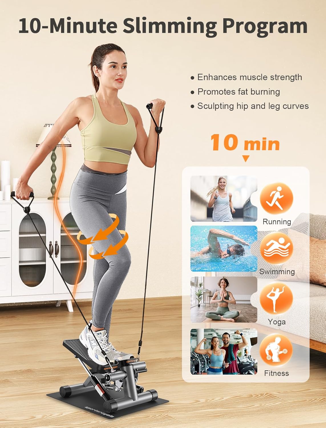 Sportsroyals Stair Stepper for Exercise, Mini Steppers with Resistance Band, Hydraulic Fitness Stepper Exercise Home Workout Equipment for Full Body Workout, 330lbs Weight Capacity