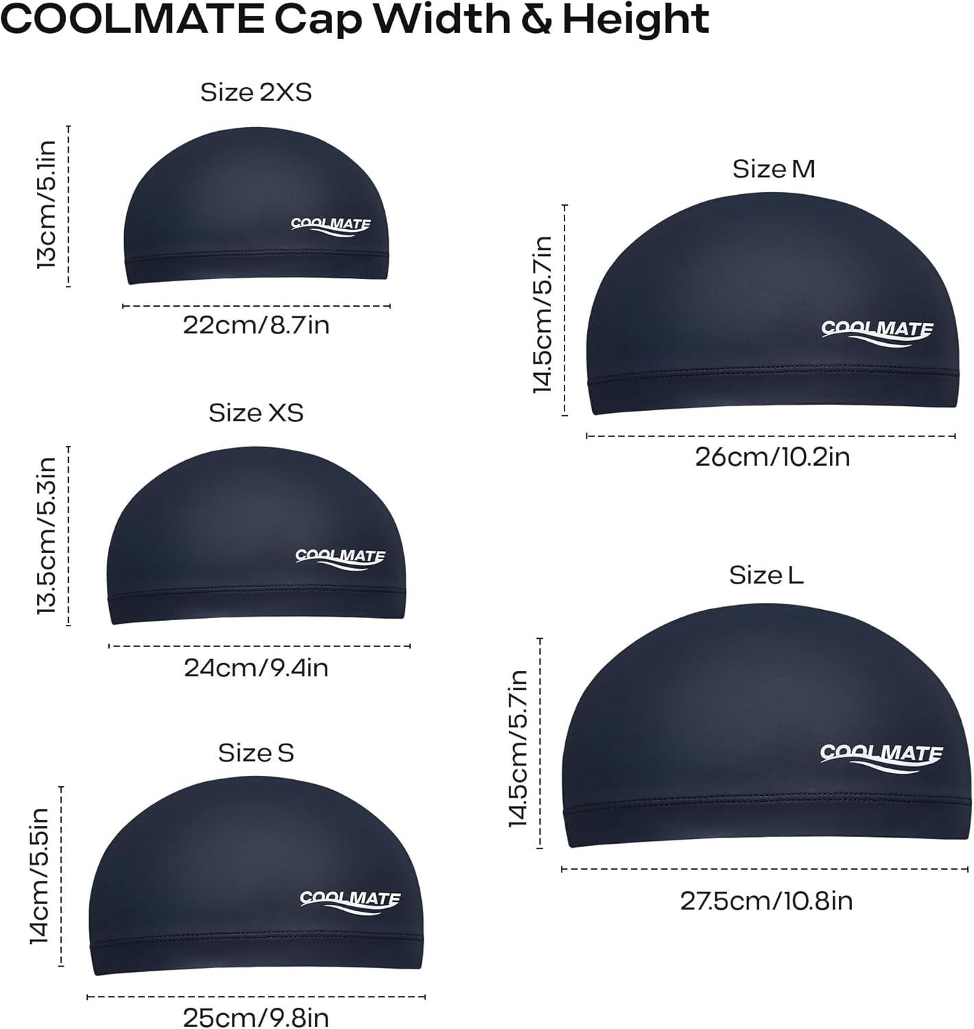 COOLMATE Fabric Swim Cap for Adult Women Men Kid 3 4 6 8 14 16, Silicone Water Resistant Layer, Cloth Swim Cap Gifts for Swimmers, Lightweight for Pool, Lap Swimming (1 pc)