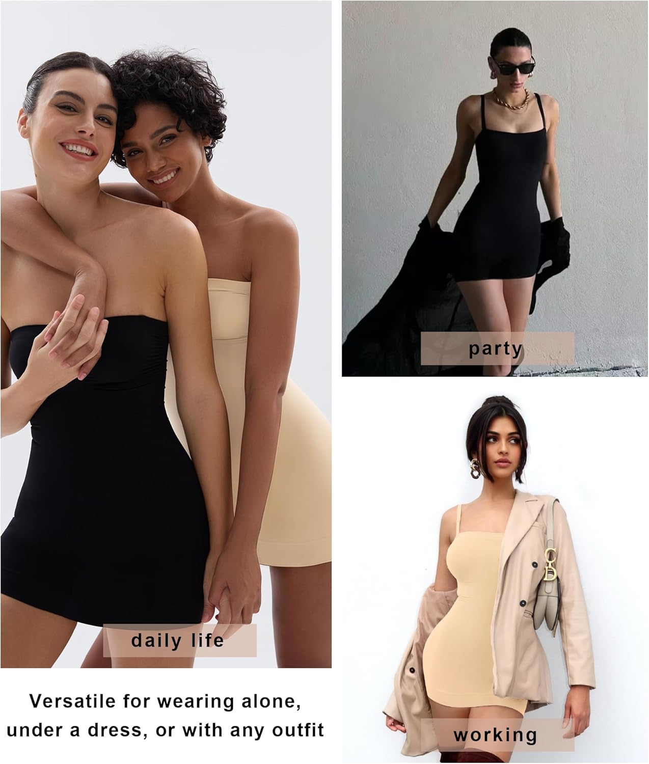 SHAPERX Strapless Shapewear Dress for Women Tummy Control Seamless Full Body Shaper Slip with Removable Straps