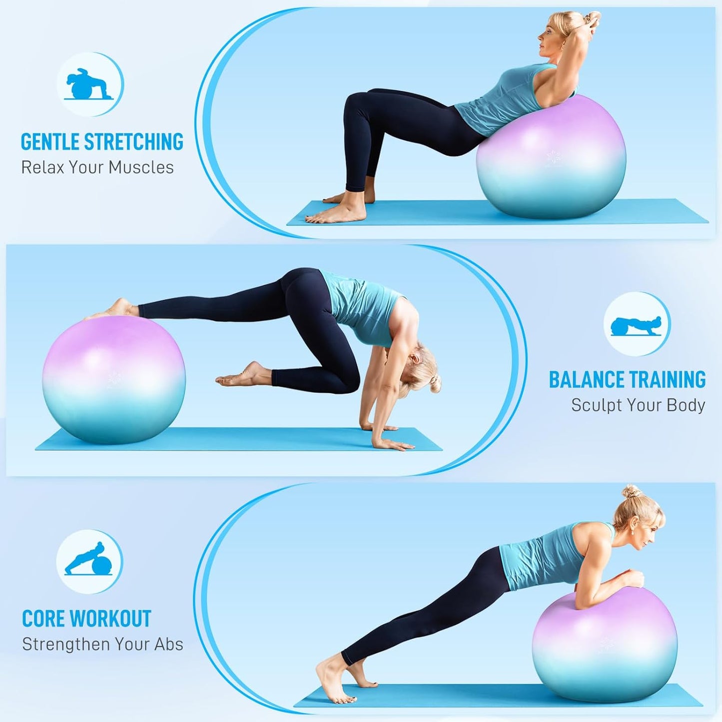Sportneer Extra Thick Exercise Ball - 25.6''Yoga Ball with Quick Pump - Anti-Burst and Slip Resistant Fitness Ball Chair for Pregnancy and Physical Therapy