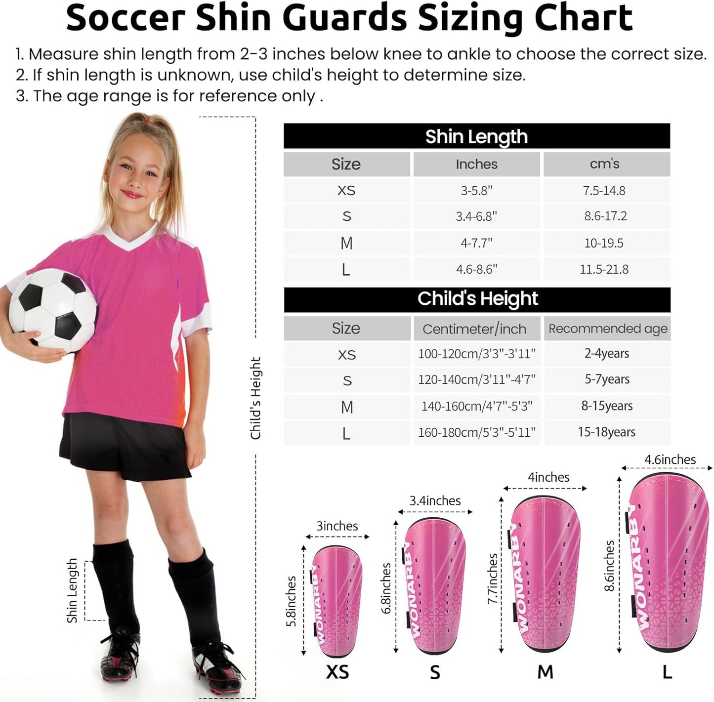 Shin Guards Soccer Youth Kids - Shin Guard for Boys Girls Teenagers Toddler 2-18 Years Old - Football Shin Pads Protection Equipment with Adjustable Straps