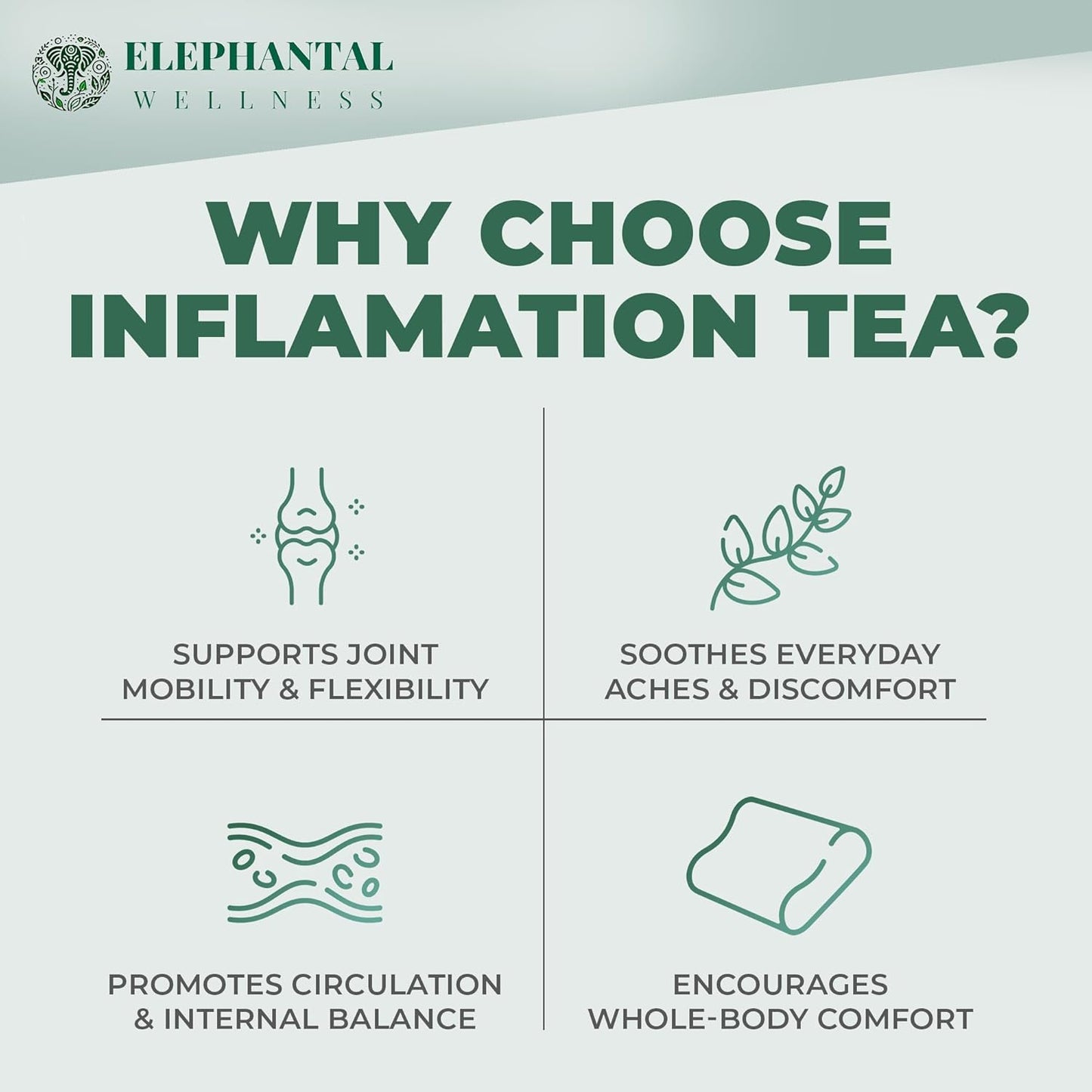 Elephantal Wellness Premium Inflammation Herbal Tea | Comfort & Mobility Blend with Turmeric, Boswellia, White Willow Bark & Ginger | Handmade, Non-GMO, Caffeine-Free Loose Leaf, 4oz, 40 Servings