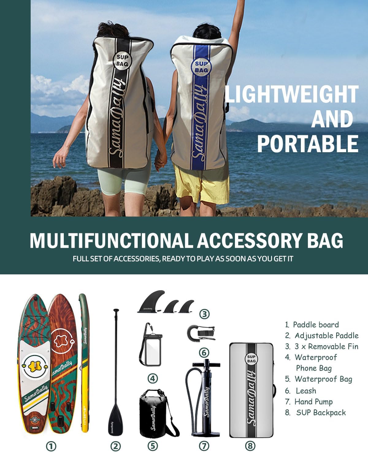 11'Stand Up Paddle Boards Surf Control with Premium SUP Board Accessories Backpack & Removable Fins, 34" Wide Inflatable Paddle Boards of All Skill Levels