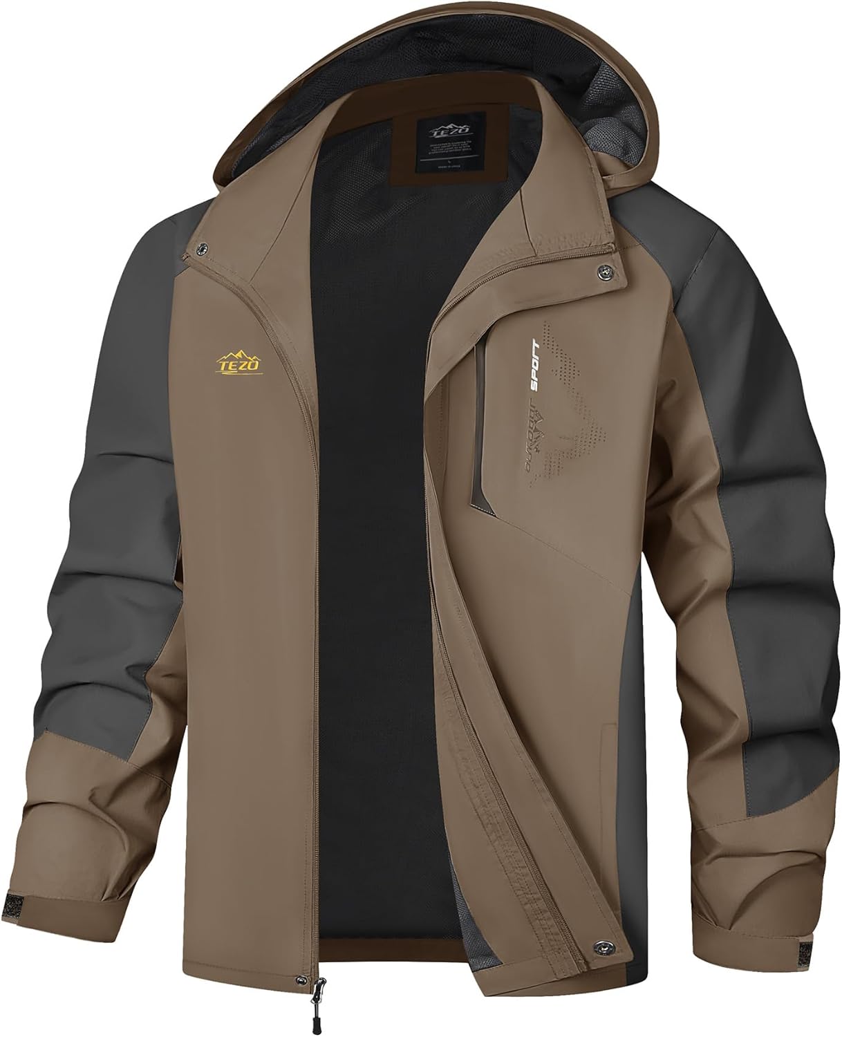 TEZO Mens Rain Jacket Waterproof with Hooded Hiking Coat Lightweight Windbreaker