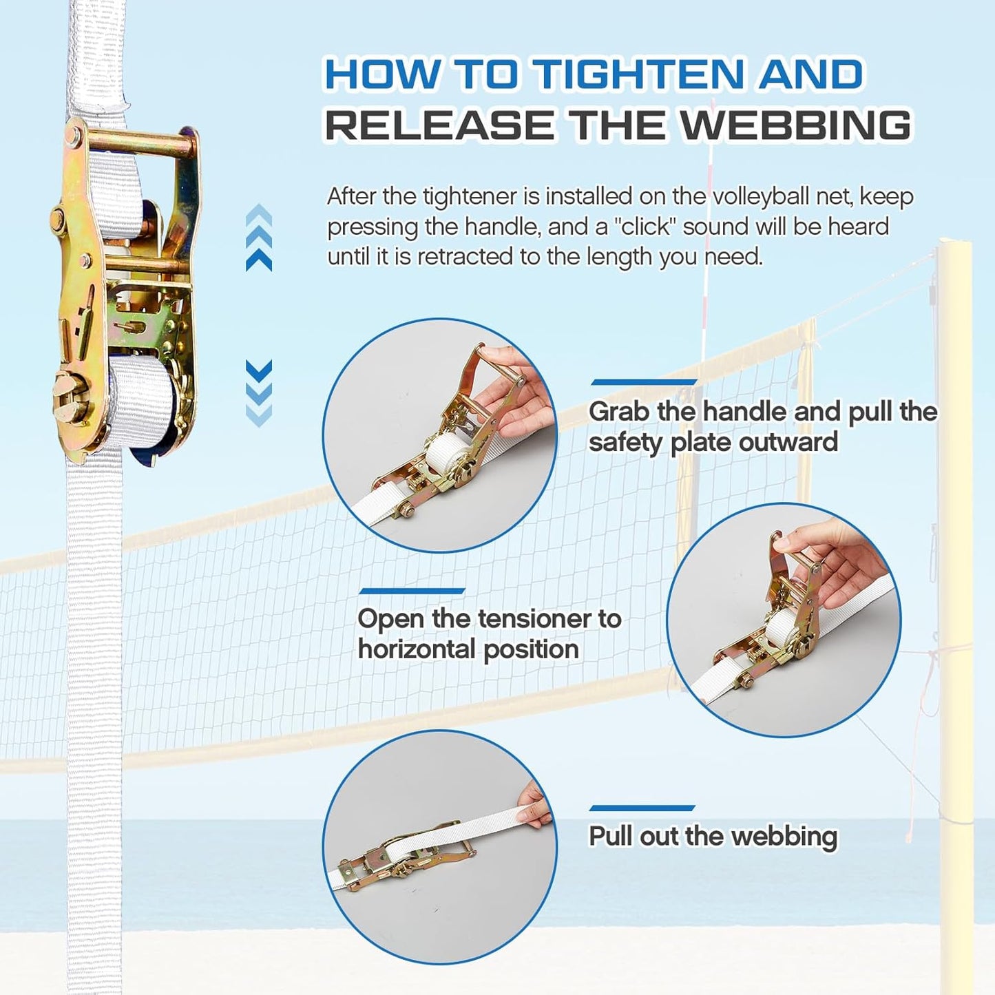 2 Pcs Volleyball Net Ratchet Strap Heavy Duty Net Tensioning Lever Ratchet Volleyball Poles Rope Tightener