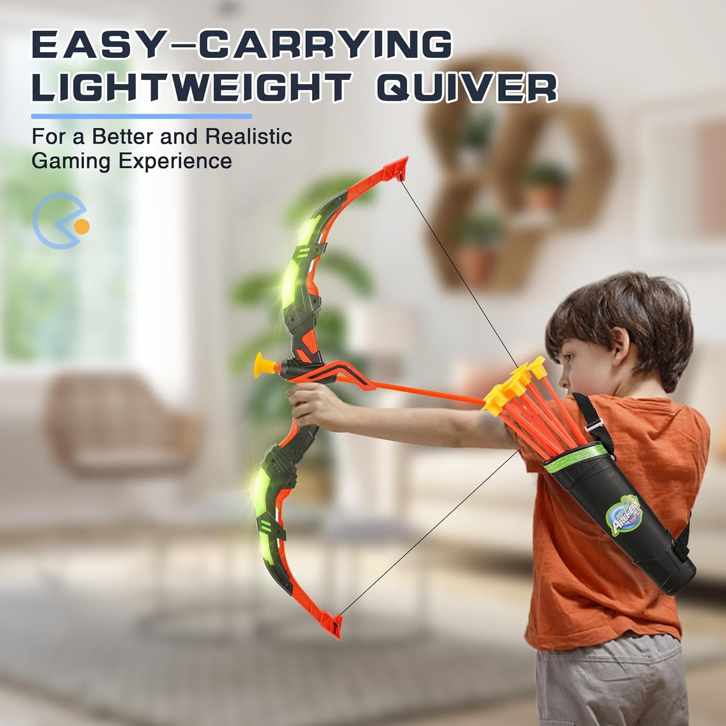 Archery Toy Set for Kids, LED Light Up Bow and Arrow Set with 10 Suction Cup Arrows, Standing Target & Quiver, Indoor Outdoor Games Stuff for Boys Girls Children Aged 3-12 Year Old