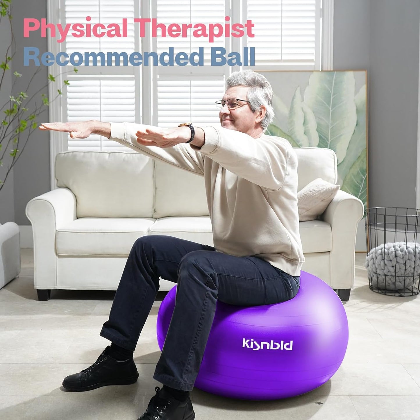 Exercise Ball, Extra Thick Yoga Ball for Workout Pregnancy Stability, 4 Sizes Anti-Burst Balance Ball with Foot Pump - Heavy Duty Fitness Ball Chair for Office, Home & Gym