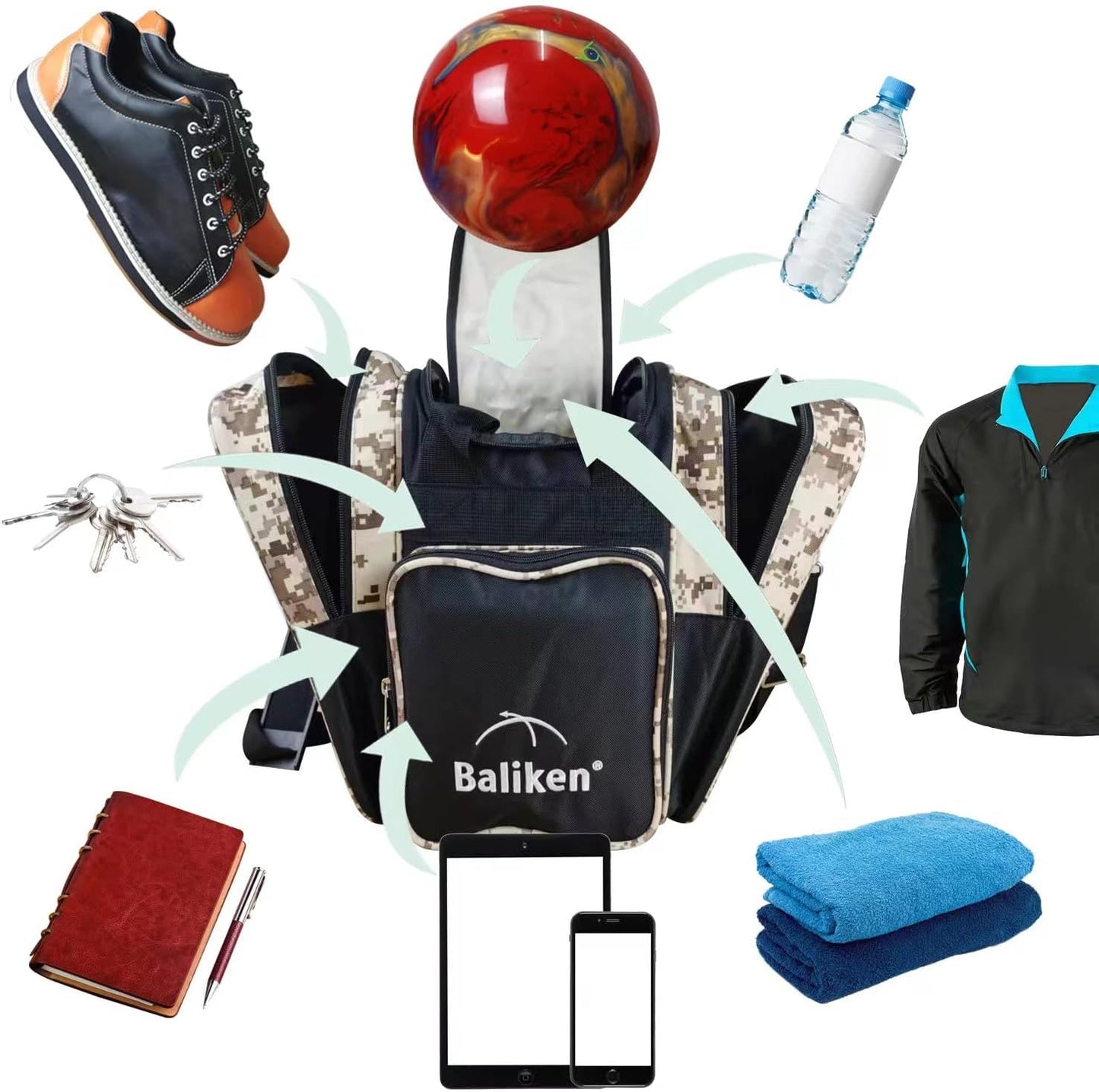 BALIKEN WaLiken Single Bowling Ball Bag- Holds One Ball & One Pair of Bowling Shoes Up to Size 13 Men’s Shoes (S camo)