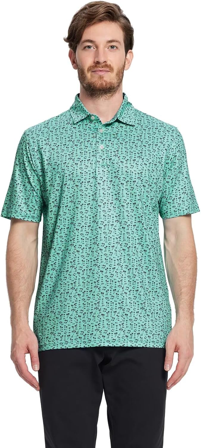 Men's Golf Polo Shirts Short Sleeve Striped Performance Moisture Wicking Dry Fit Golf Shirts for Men