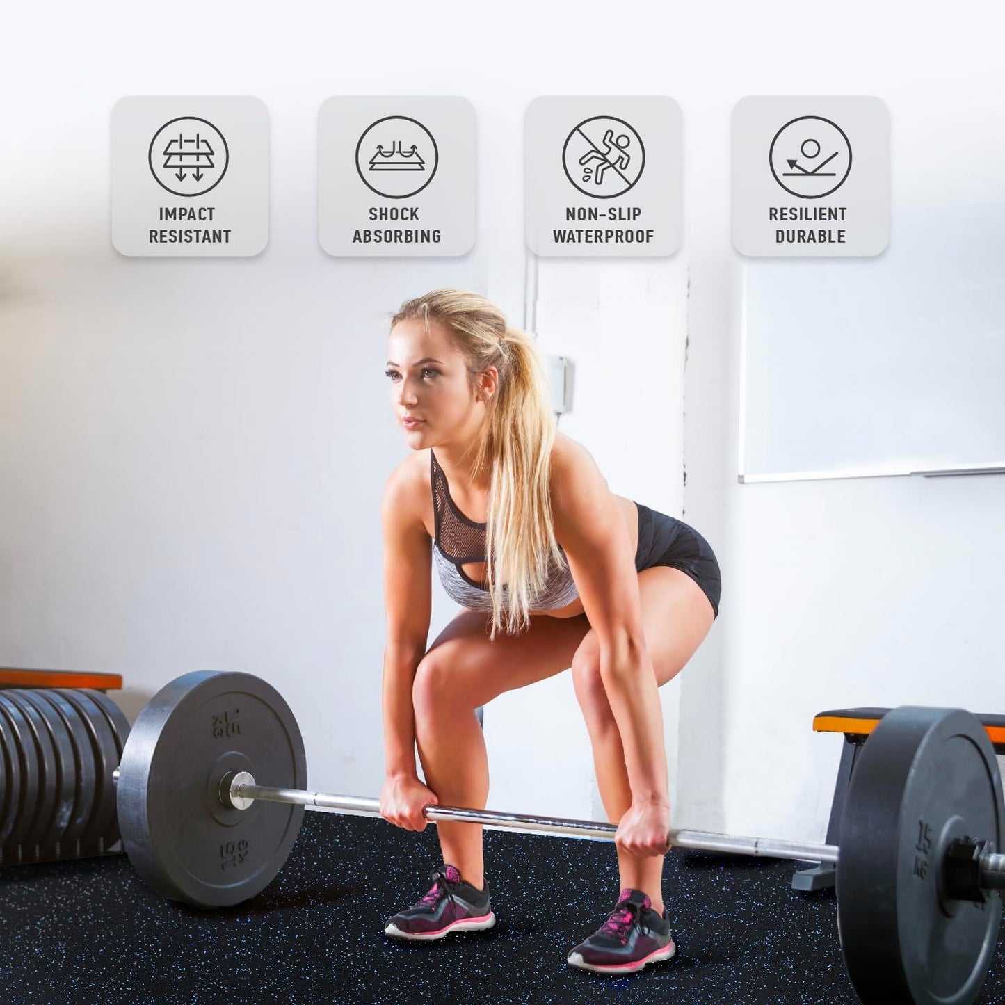 0.56in Thick 48 Sq Ft Exercise Equipment Mats, 12 Tiles Upgraded Rubber Top with High Density EVA Foam, Large Interlocking Puzzle Gym Flooring for Home Gym, Heavy Weight Workout, Black & Purple