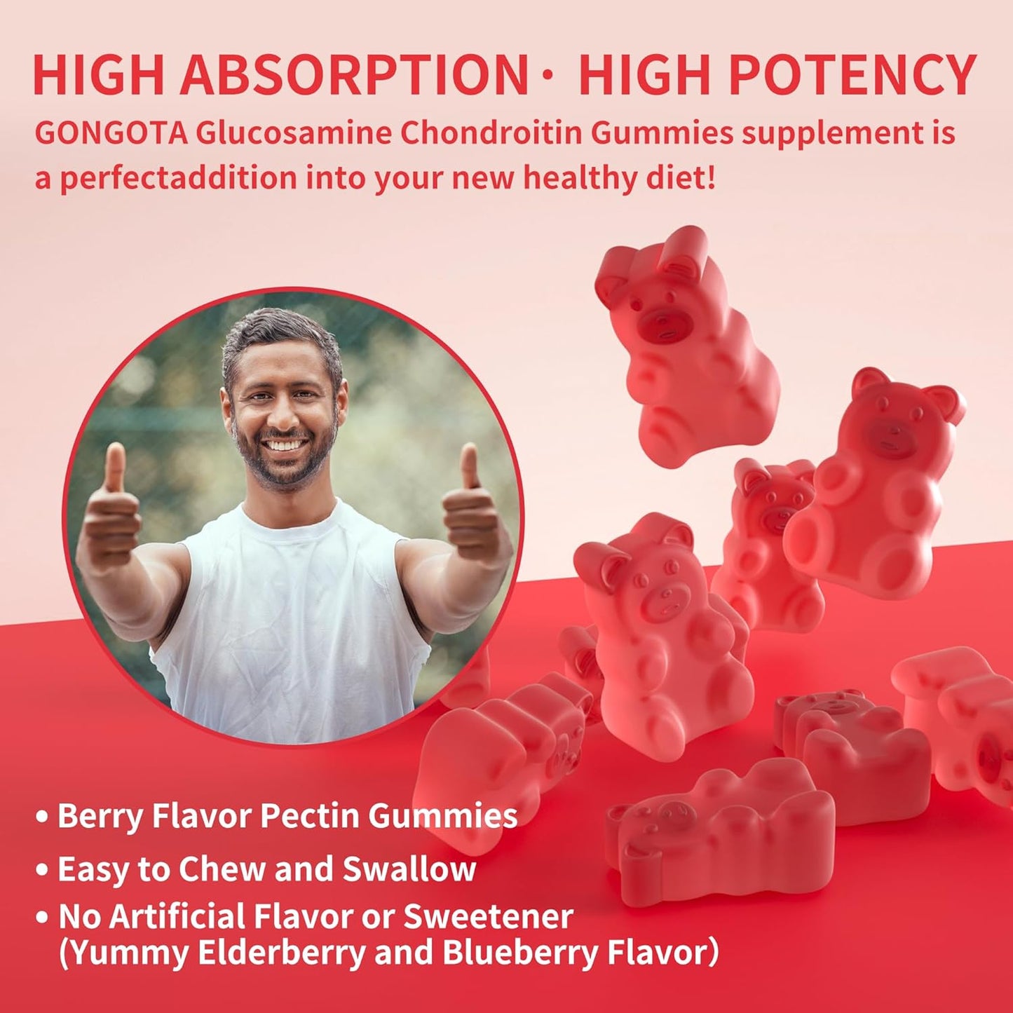 Glucosamine Chondroitin Gummies with MSM & Elderberry Extra Strength - Joint Support, Antioxidant Immune Support Supplement for Adults, Men & Women.(2 Pack) Strawberry