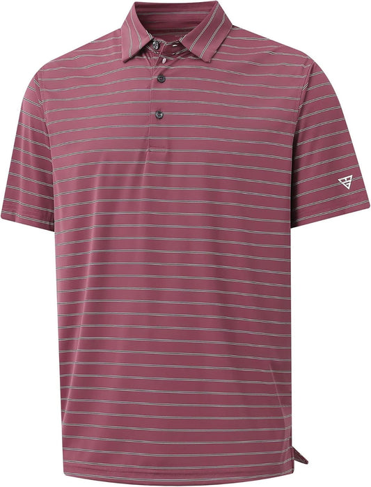 M MAELREG Mens Striped Golf Shirts Short Sleeve Silk-Like Touch Water-Resistant Breathable Soft Collared Polo Shirts for Men