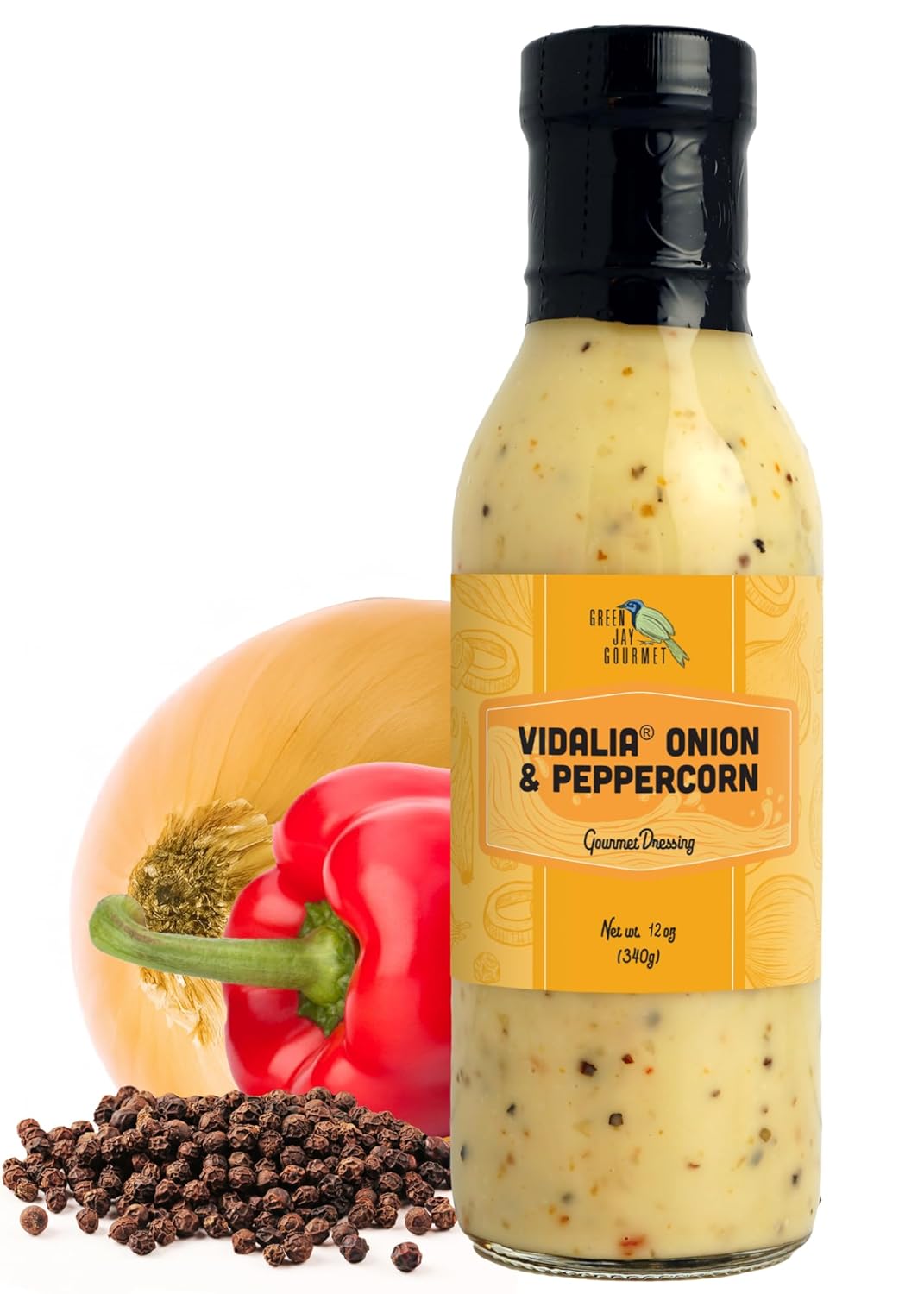 Green Jay Gourmet Vidalia® Onion Peppercorn Salad Dressing – Creamy, Bold & Sweet – Handcrafted in USA – Perfect for Salads, Marinades, Dips & More – 12 Ounces