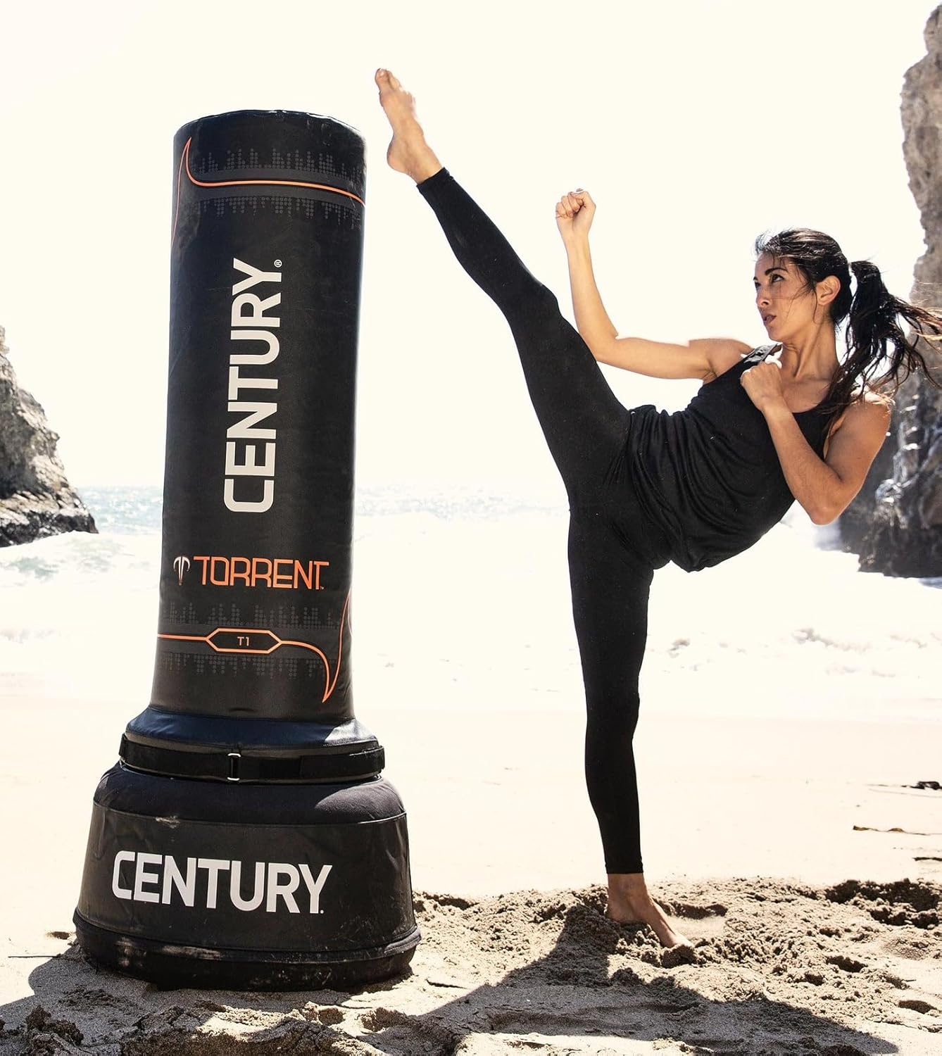 Century Torrent Freestanding Punching Bags - T1 or T2 Options | Black Free Standing Training Heavy Bag | Ideal for Martial Arts, Boxing, Kickboxing and Cardio Workouts | Designed for Men and Women