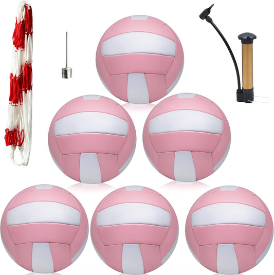 Magicorange Volleyball, 6 Pack Official Size 5 Volleyballs- PU Leather Indoor Outdoor Soft Touch Recreational Volleyballs for Beach Play, Game,Gym,Training -Includes Ball Pump