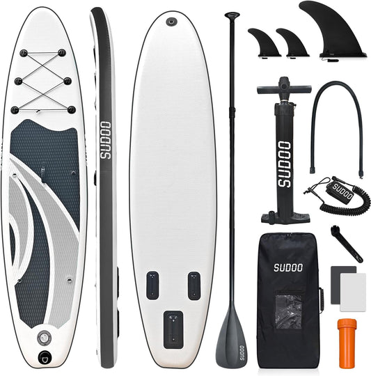 Inflatable Stand Up Paddle Board 10‘x30‘‘- Ultra-Light SUP with Backpack, Pump, Paddle, Coil Leash, 3 Fins, Repair Kit, Stable Design, Non-Slip EVA Deck for Adults & Youth