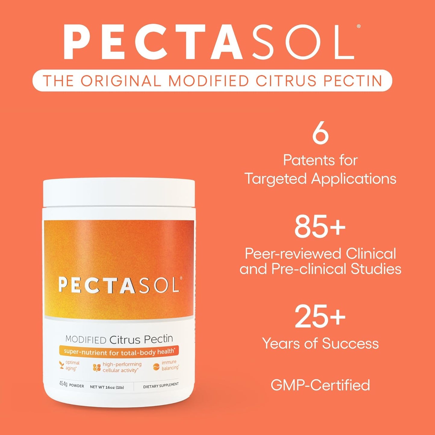 PectaSol Modified Citrus Pectin – 454g Powder – Total-Body Health Supplement to Support the Heart, Immune System, Inflammation Response & Healthy Aging + Maintain Healthy Galectin-3 Levels