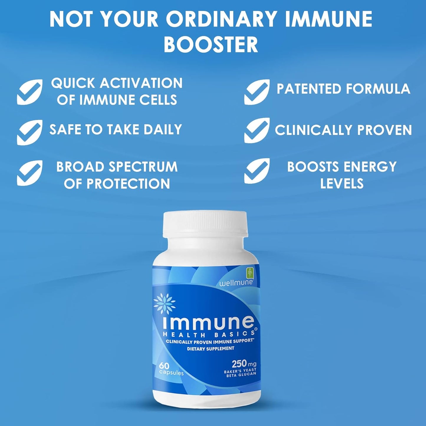 Ultra Strength Immunity - Clinically Proven Immune Support - Wellmune Highly Purified Beta Glucan - Gluten-Free, Non-allergenic, Non-GMO and Vegan Capsules - 60 Capsules, 250 mg