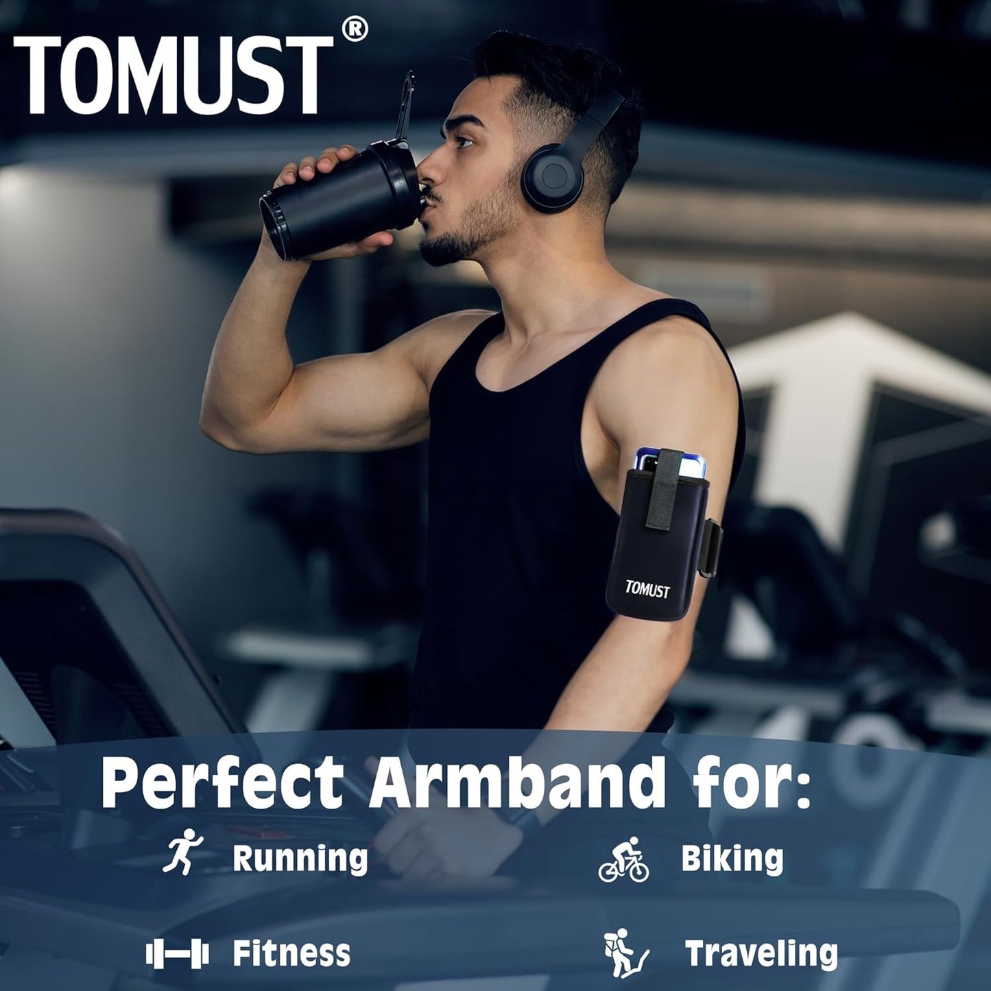 Phone Holder with Three Strap, Lightweight Arm Band with Reflective Logo, Elastic Armband Sleeve with Case Fits iPhone and Android, Use for Running, Hiking, Fitness and Workouts, Women/Men