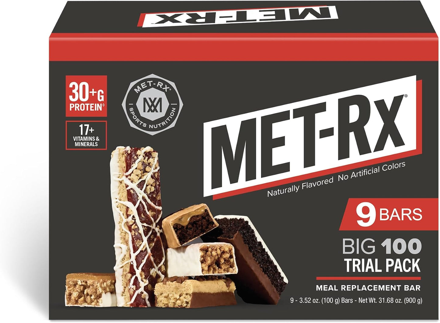 MET-Rx Big 100 Trial Pack, Meal Replacement Bars, 9 Count