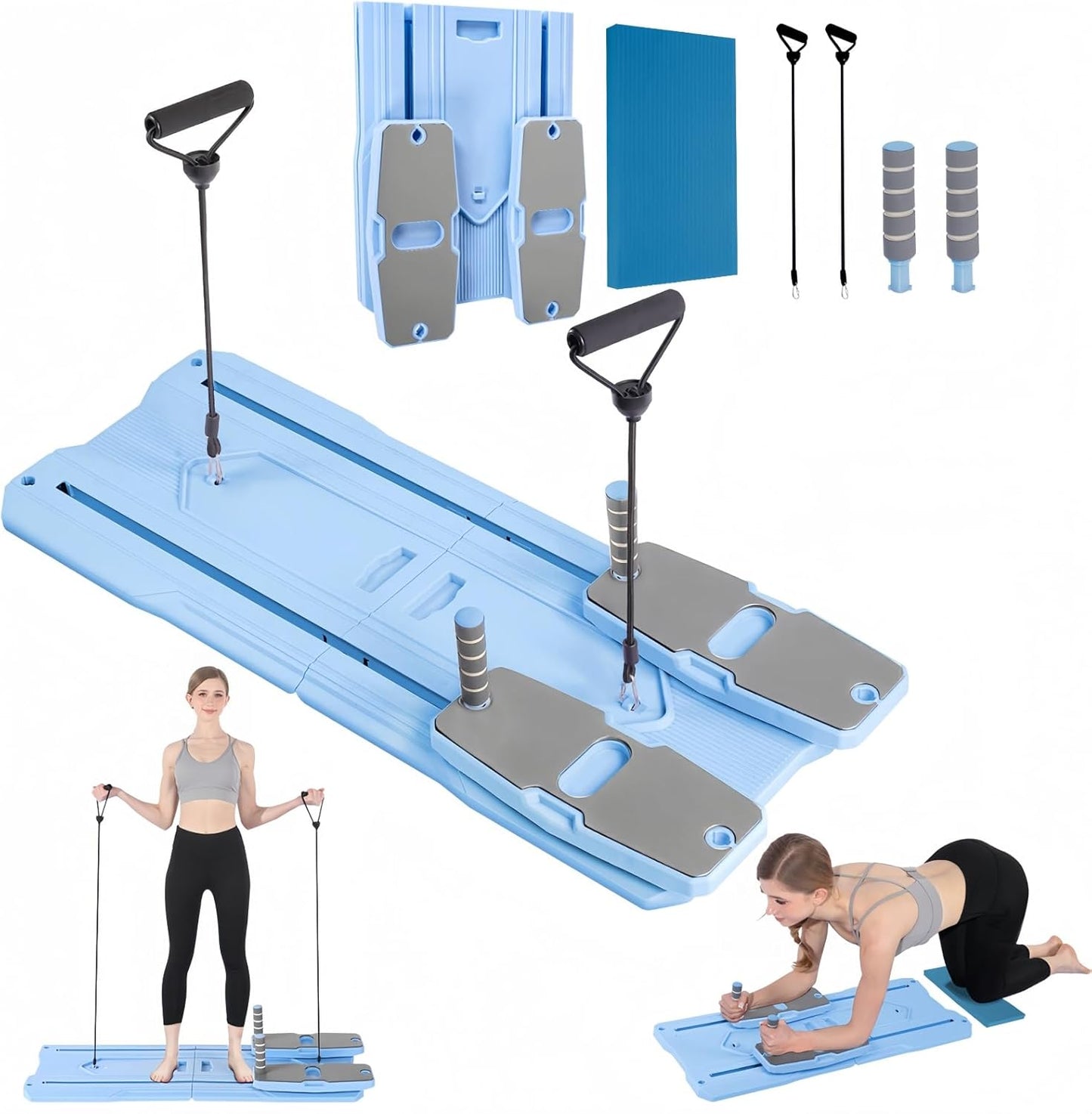 Pilates Board - 2025 Pilates Reformer Set for Full Body Workouts, Foldable Ab Core Trainer Board, 5 in 1 Multi-Purpose Pilates Board for Home with Resistance Bands, Ideal for Women & Men (Blue, L)