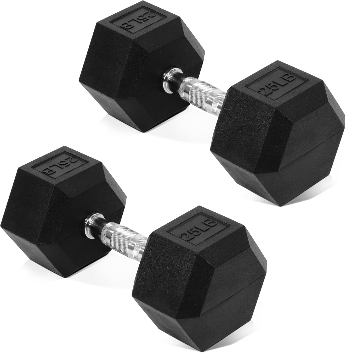 Rubber Encased Hex Dumbbell, Hand Weights with Anti-Slip Cast Iron Grip for Exercise & Fitness, Weights Dumbbells Set of 2 for Strength Training, 5-50 LBS Pair
