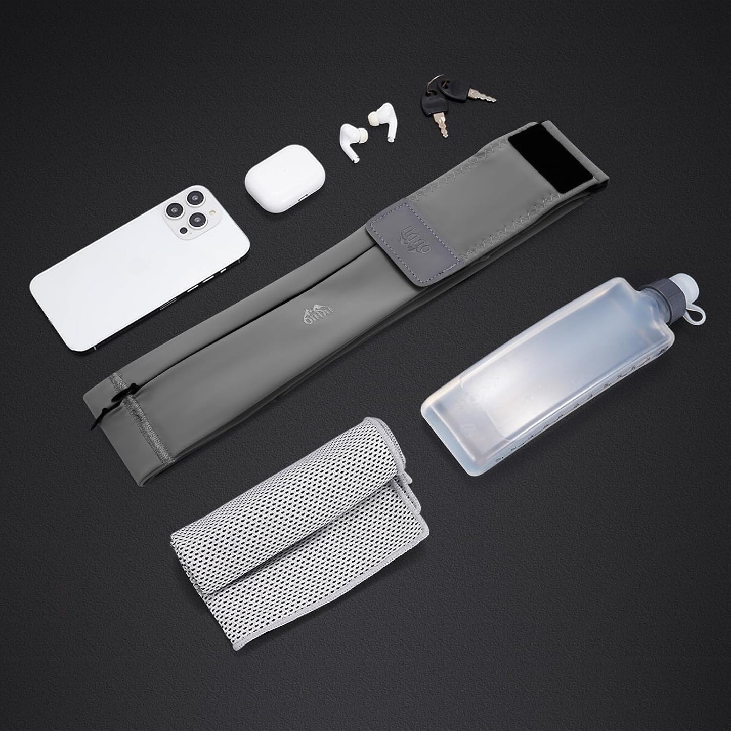 Running Belt for Women and Men, Water Proof Running Belts Fanny Pack with Water Bottle,Slim Hydration Running Bag Belts with Phone Bottle Holder Adjustable Fit for Runner (Grey, Medium)