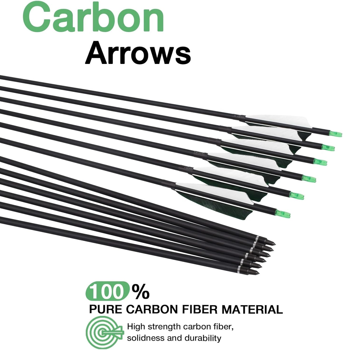 YLS 500 Spine Arrows 30 Inch Carbon Arrows 4" Turkey Feather Archery Target Practice Hunting Arrows with for Recurve Bow Long Bow